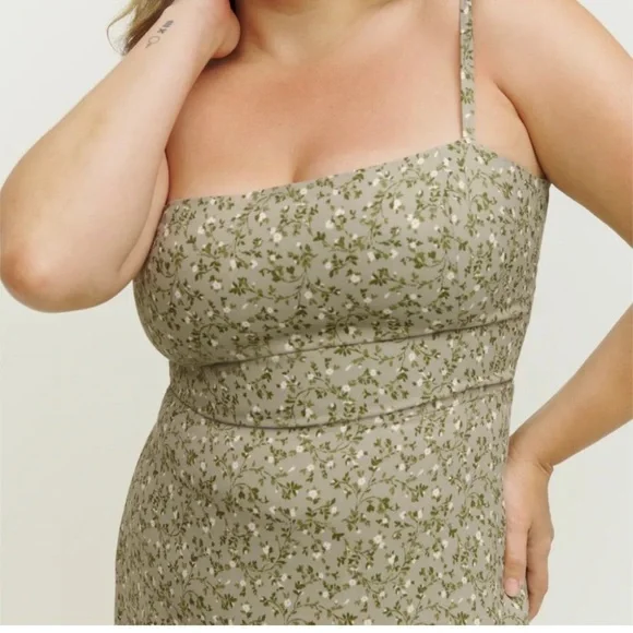 Reformation Afternoon Midi Dress in Juniper Green Floral 12 NWT - Picture 5 of 9